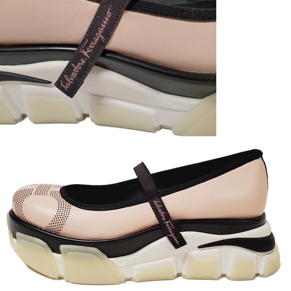 SALVATORE FERRAGAMO SHOES DAMSKOR BALLERINA SNEAKERS CHUNKY SOLE LOGO - Picture 1 of 16